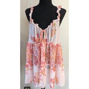 Maidenform Women's XL Sheer Peach Floral Babydoll Chemise Lingerie Nightie